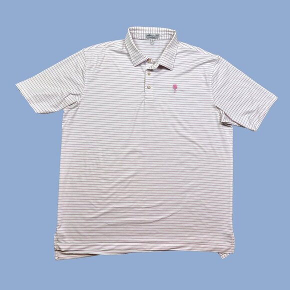 Peter Millar Summer Comfort Pink White Striped Golf Golfing Polo Shirt X-Large - Picture 1 of 5